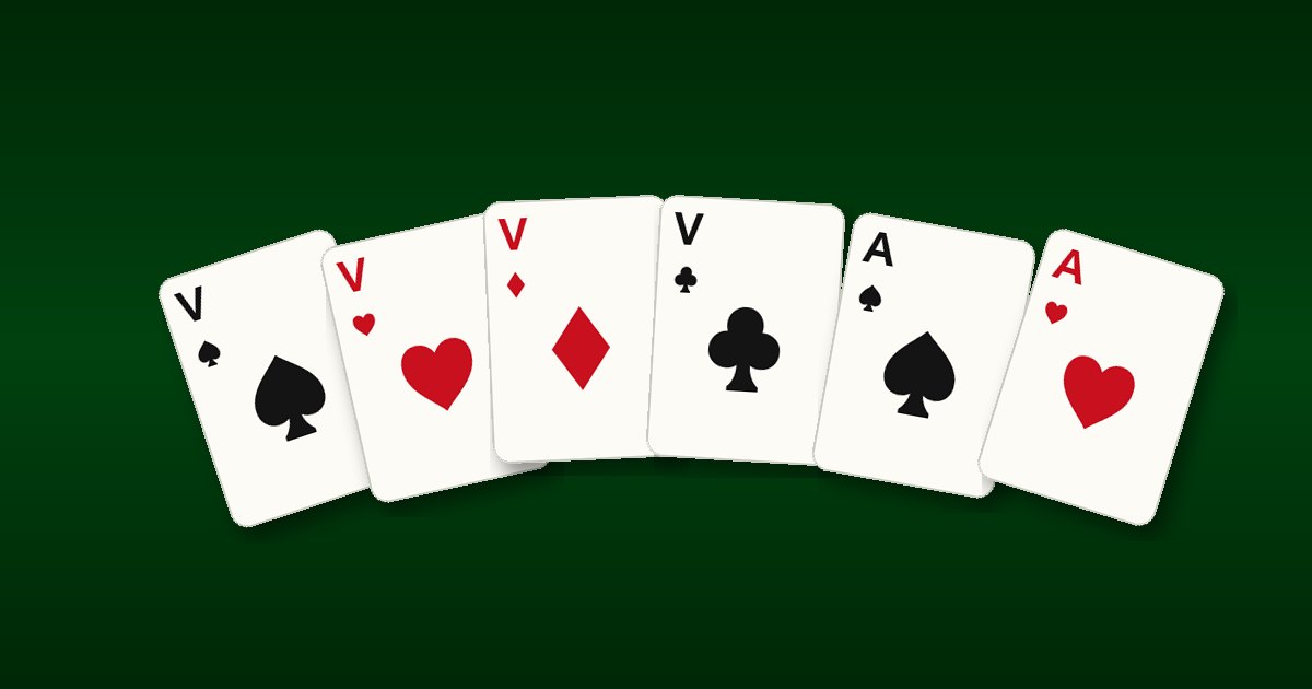 Valets et as de quatre couleurs étalés sur un tapis vert